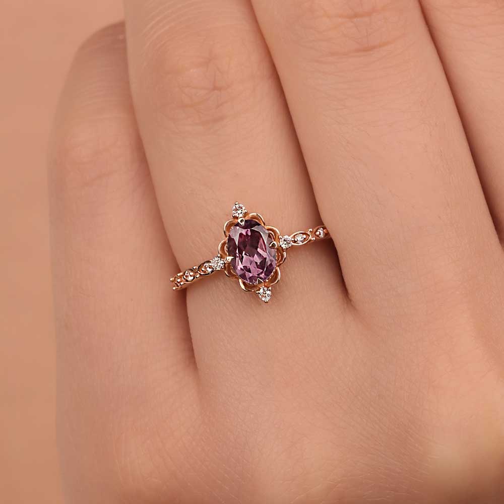 Vintage Yüzükler 1,20 Karat Laboratuvar Pırlantalı Vintage Alexandrite Yüzük