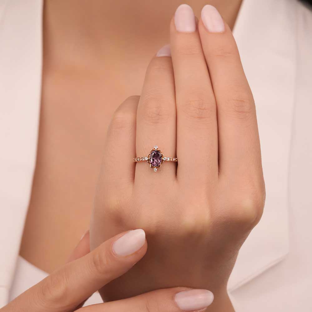 Vintage Yüzükler 1,20 Karat Laboratuvar Pırlantalı Vintage Alexandrite Yüzük