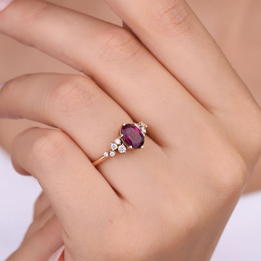 Renkli Taşlı Yüzükler 2.03 Karat Rhodolite Taşlı Vintage Pırlanta Yüzük