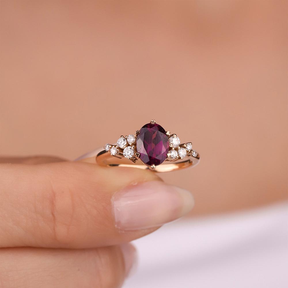 Renkli Taşlı Yüzükler 2.03 Karat Rhodolite Taşlı Vintage Pırlanta Yüzük