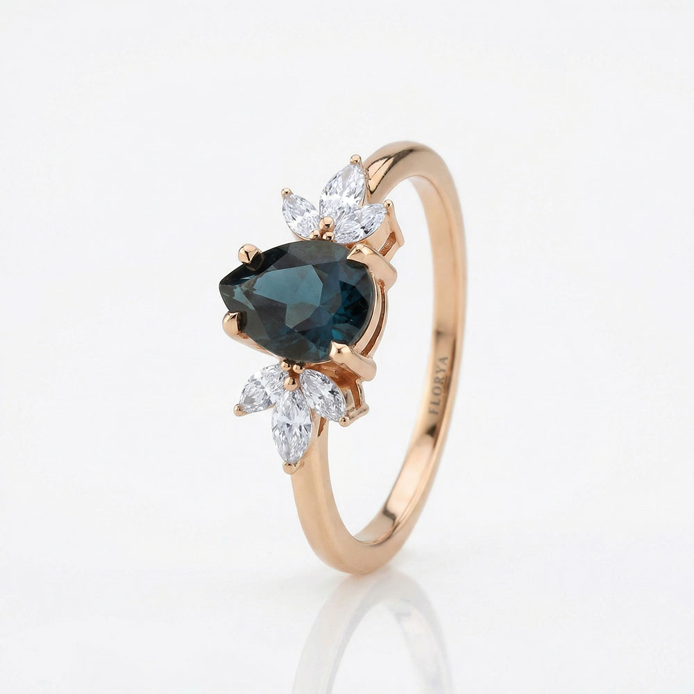 1.57 Karat London Blue Topaz Vintage Pırlanta Yüzük