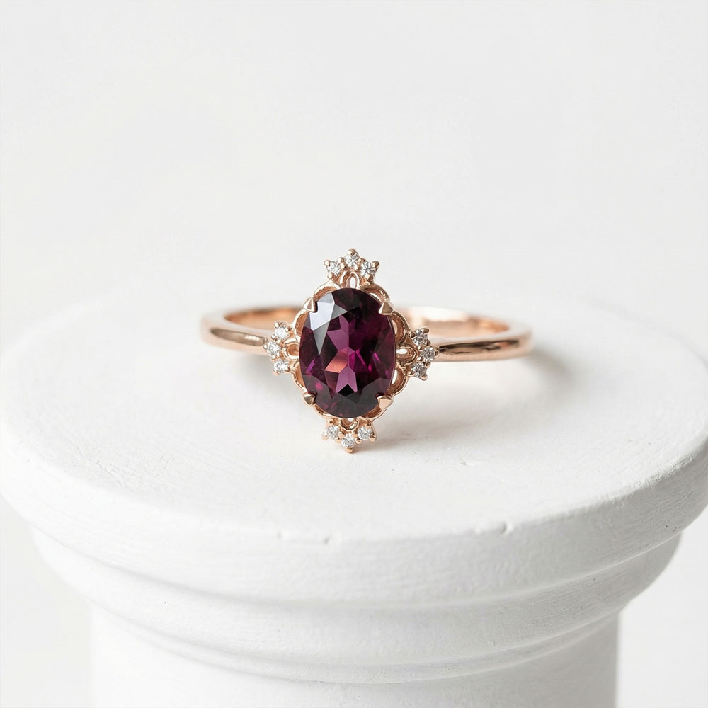 1,08 Karat Pırlanta Taşlı Rhodolite Taşlı Vintage Yüzük