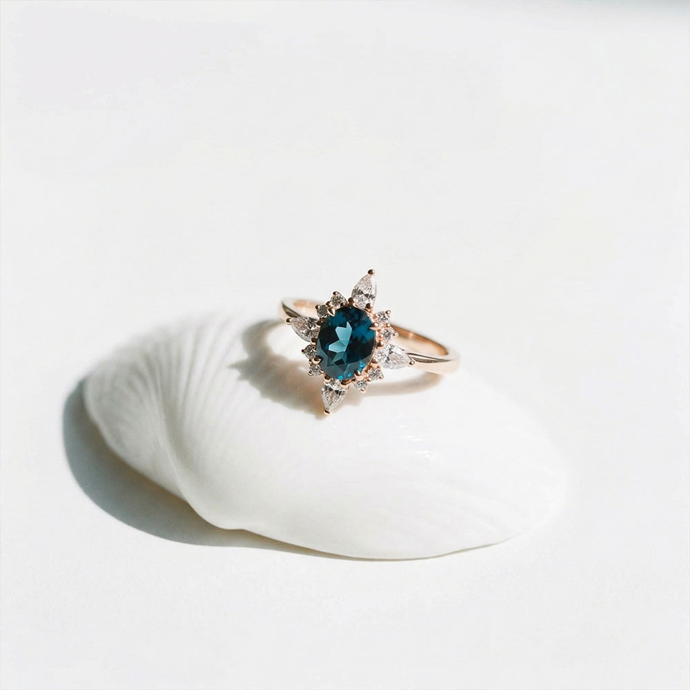 1.27 Karat London Blue Topaz Vintage Pırlanta Yüzük