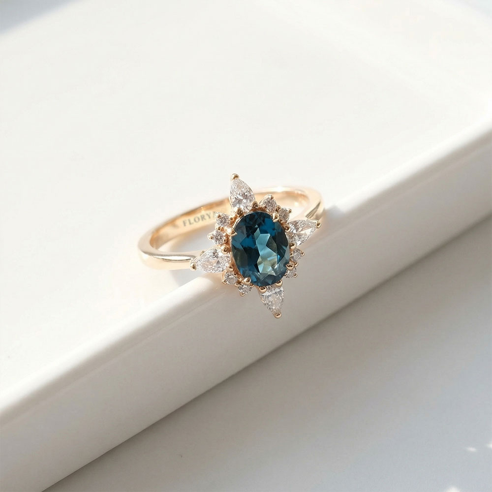 1.27 Karat London Blue Topaz Vintage Pırlanta Yüzük