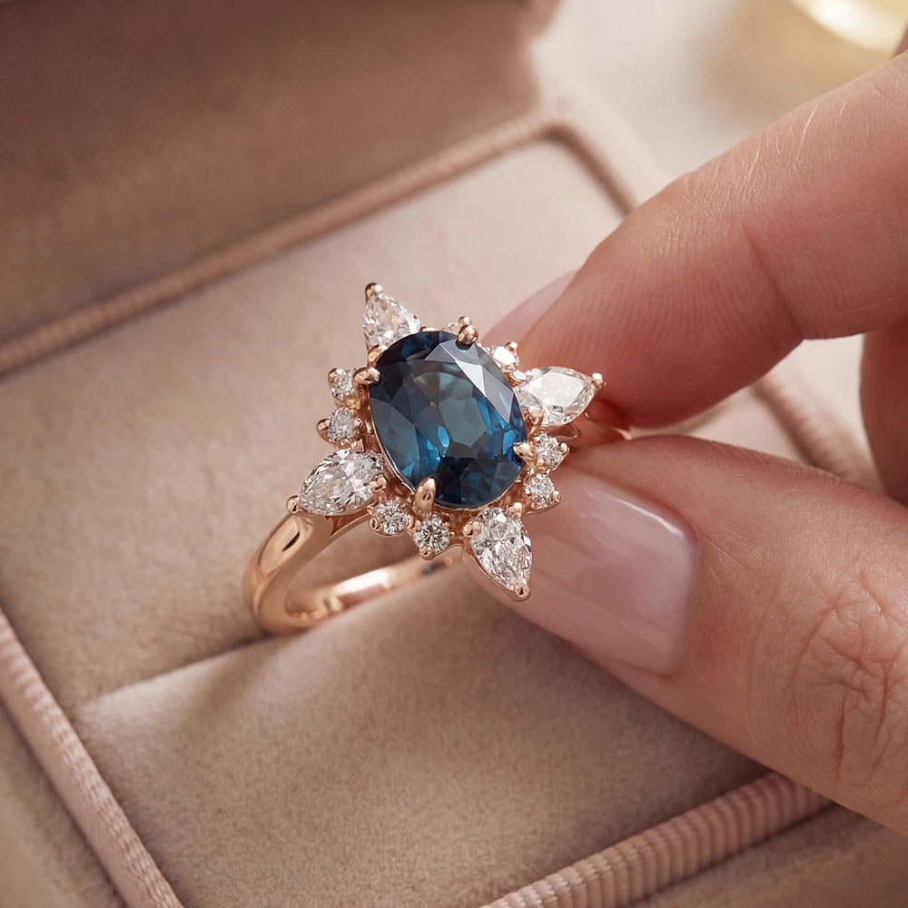 1.27 Karat London Blue Topaz Vintage Pırlanta Yüzük