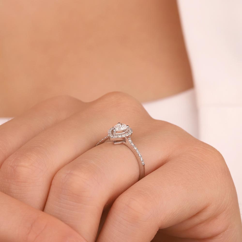 Pırlanta Yüzükler 0,51 ct Pırlantalı Damla Kesim Halo Tektaş Yüzük