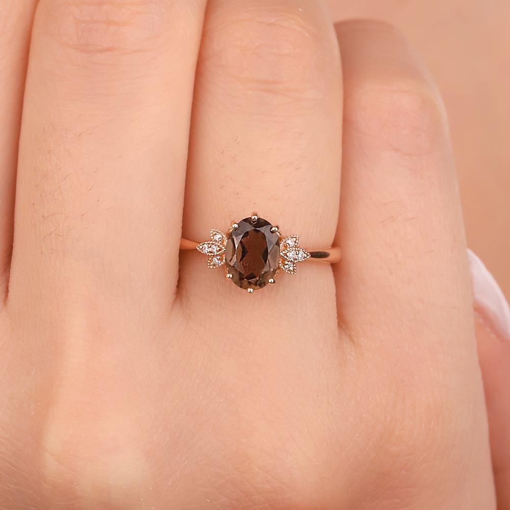 Pırlanta Yüzükler 1,09 Karat Pırlantalı Vintage Dumanlı Kuvars Yüzük