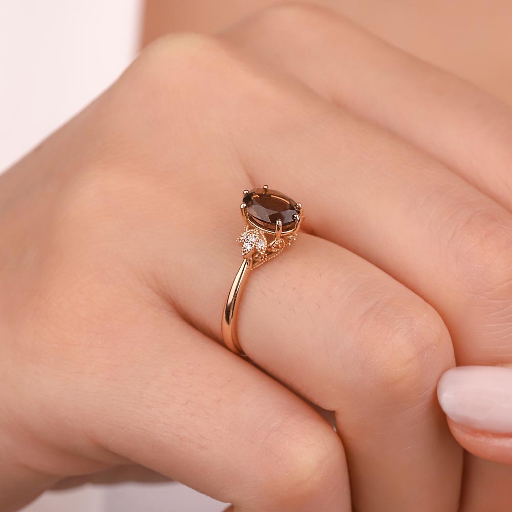 Pırlanta Yüzükler 1,09 Karat Pırlantalı Vintage Dumanlı Kuvars Yüzük