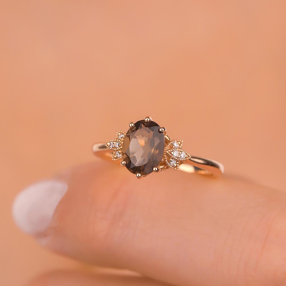 Pırlanta Yüzükler 1,09 Karat Pırlantalı Vintage Dumanlı Kuvars Yüzük