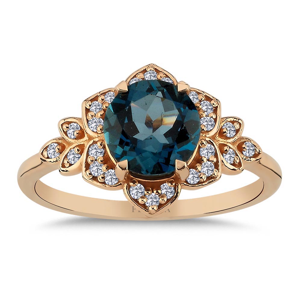 Pırlanta Yüzükler 1,47 Karat Pırlanta London Blue Topaz Vintage Yüzük