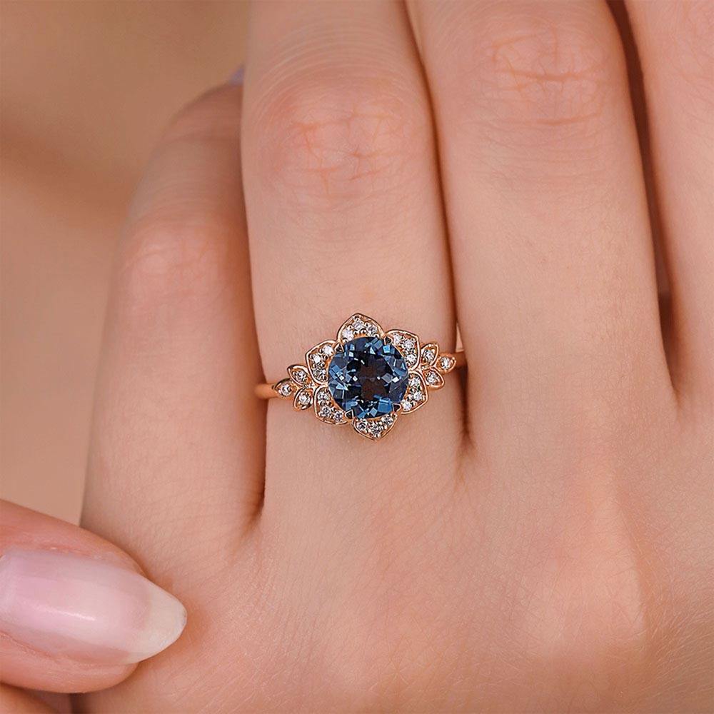 Pırlanta Yüzükler 1,47 Karat Pırlanta London Blue Topaz Vintage Yüzük