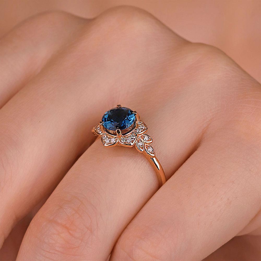Pırlanta Yüzükler 1,47 Karat Pırlanta London Blue Topaz Vintage Yüzük