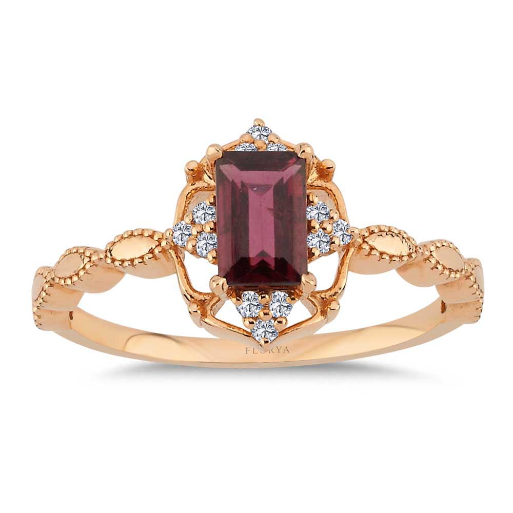 Vintage Yüzükler 0.78 Karat Rhodolite Vintage Pırlanta Yüzük