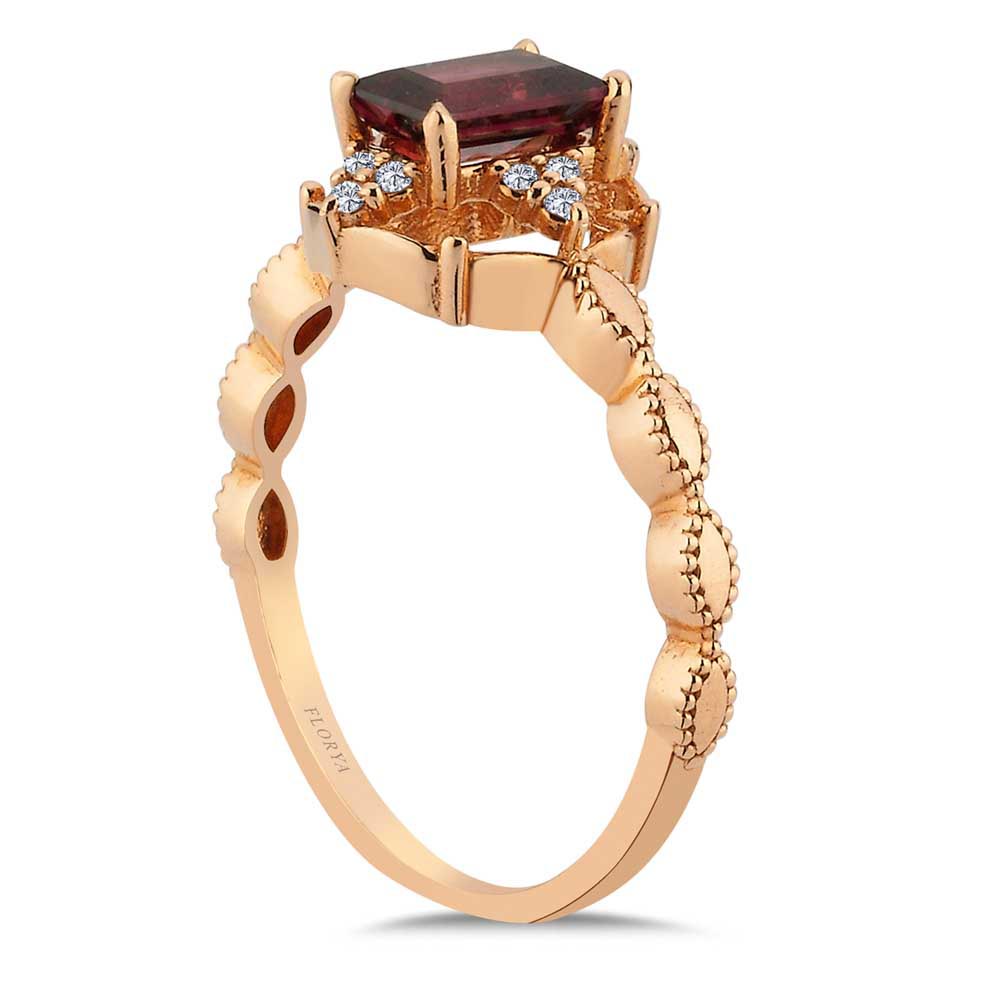 Vintage Yüzükler 0.78 Karat Rhodolite Vintage Pırlanta Yüzük