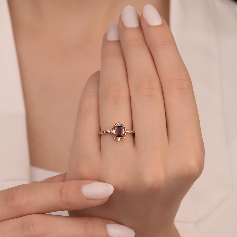 Vintage Yüzükler 0.78 Karat Rhodolite Vintage Pırlanta Yüzük