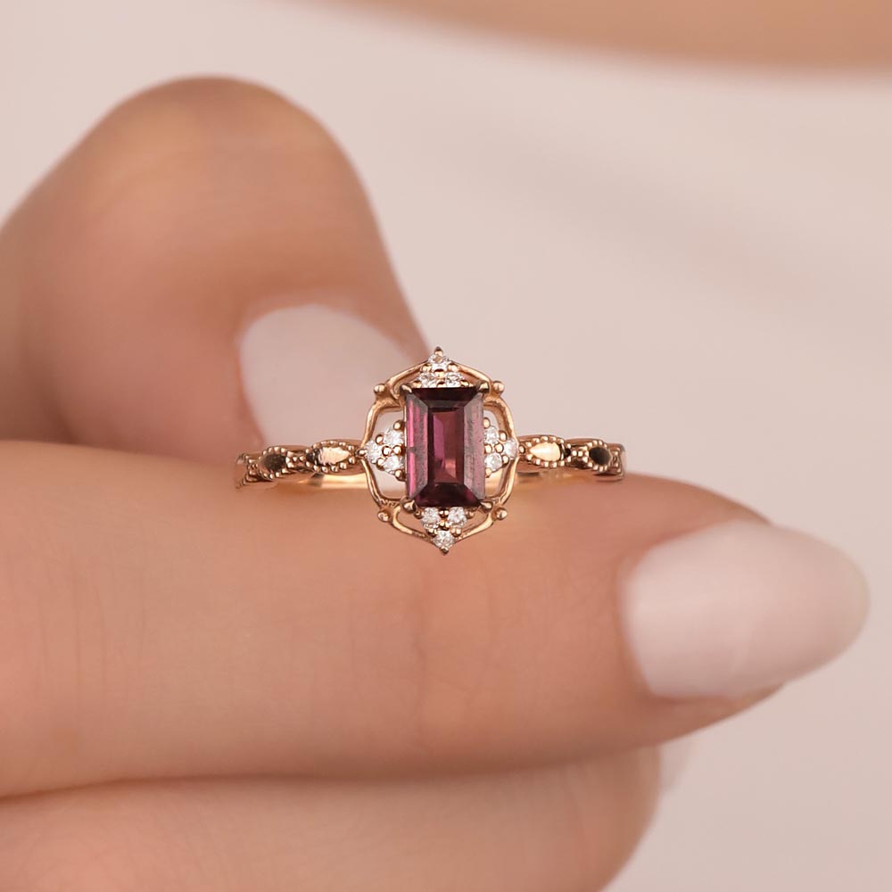 Vintage Yüzükler 0.78 Karat Rhodolite Vintage Pırlanta Yüzük