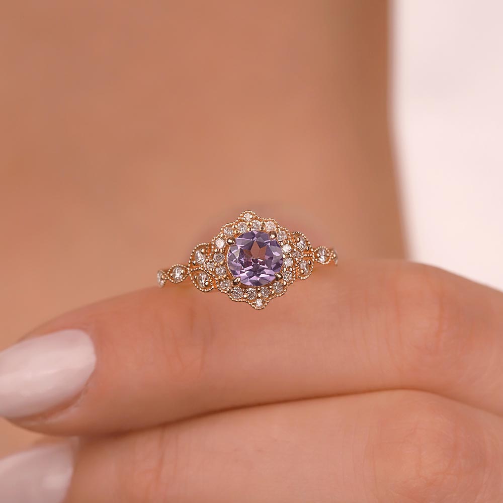 Pırlanta Yüzükler 1,47 Karat Pırlantalı Vintage Alexandrit Yüzük