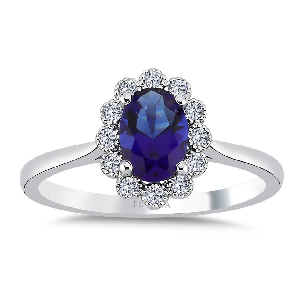 Safir Yüzükler 1.17 Karat Laboratuvar Pırlanta Oval Royale Safir Yüzük