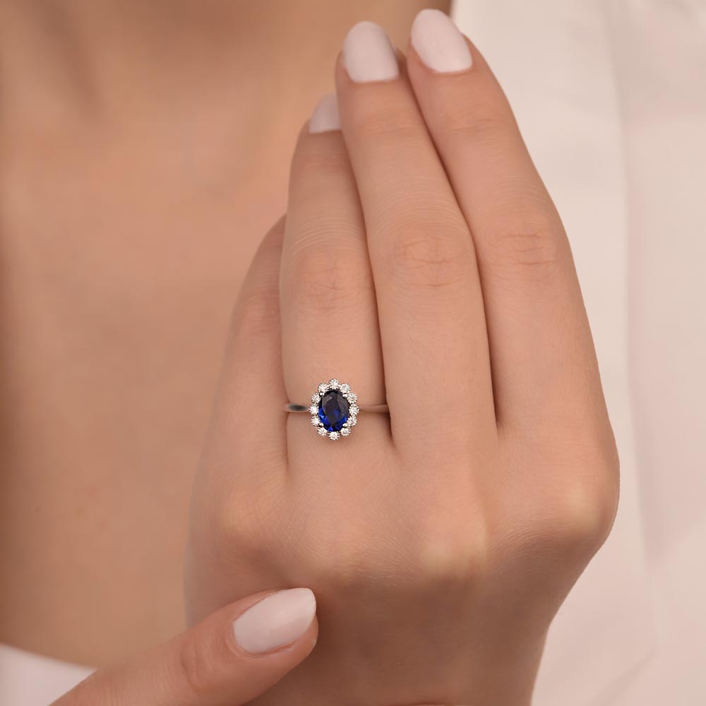 Safir Yüzükler 1.17 Karat Laboratuvar Pırlanta Oval Royale Safir Yüzük