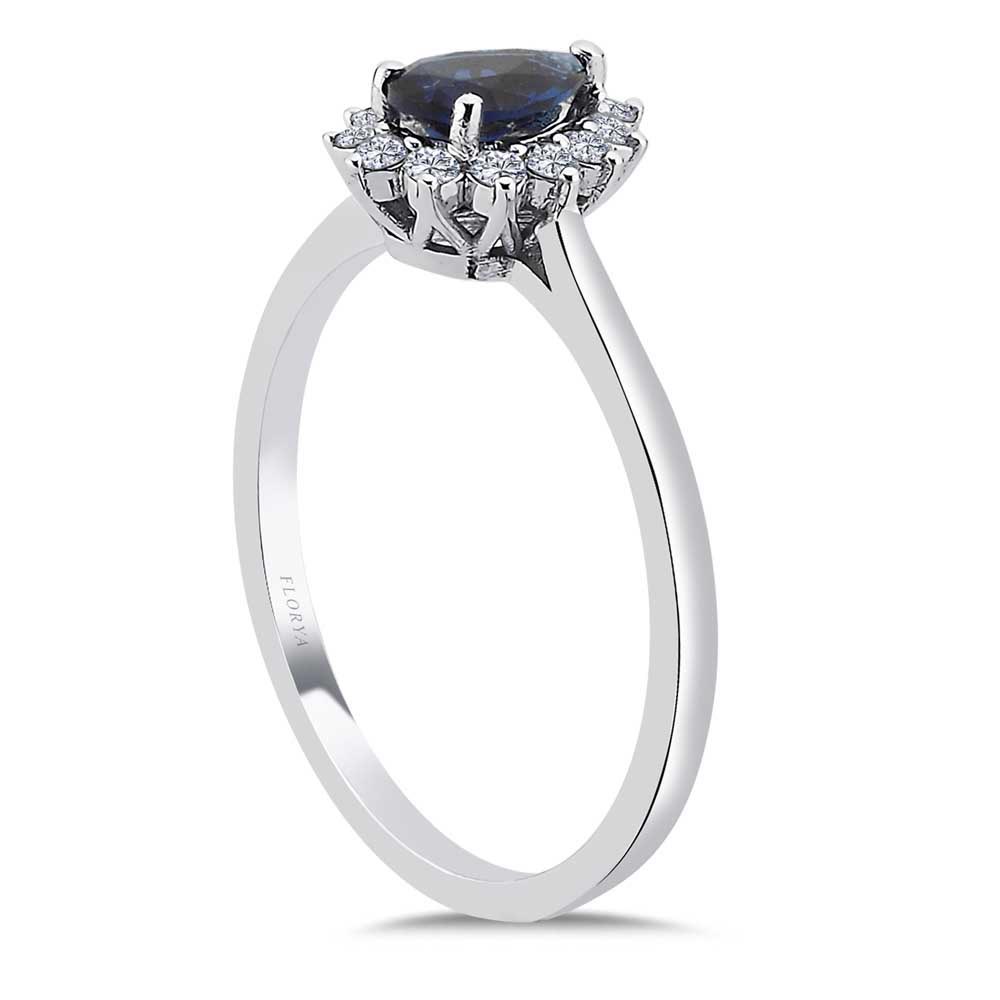 Safir Yüzükler 0,55 Karat Laboratuvar Pırlanta Damla Royale Safir Yüzük