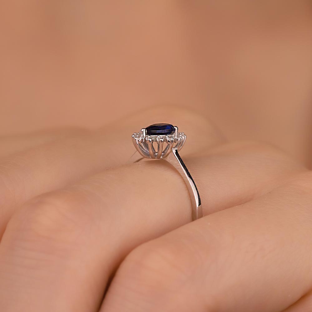 Safir Yüzükler 0,55 Karat Laboratuvar Pırlanta Safir Yüzük