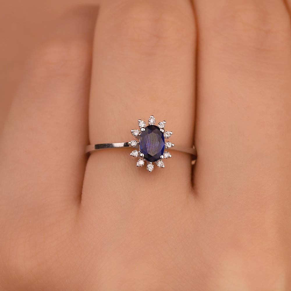 Safir Yüzükler 0,42 Karat Laboratuvar Pırlanta Safir Yüzük