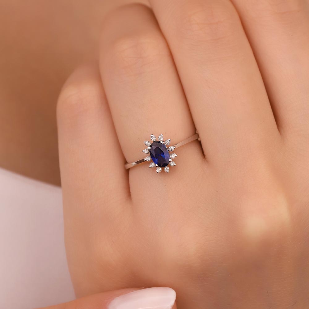 Safir Yüzükler 0,42 Karat Laboratuvar Pırlanta Safir Yüzük