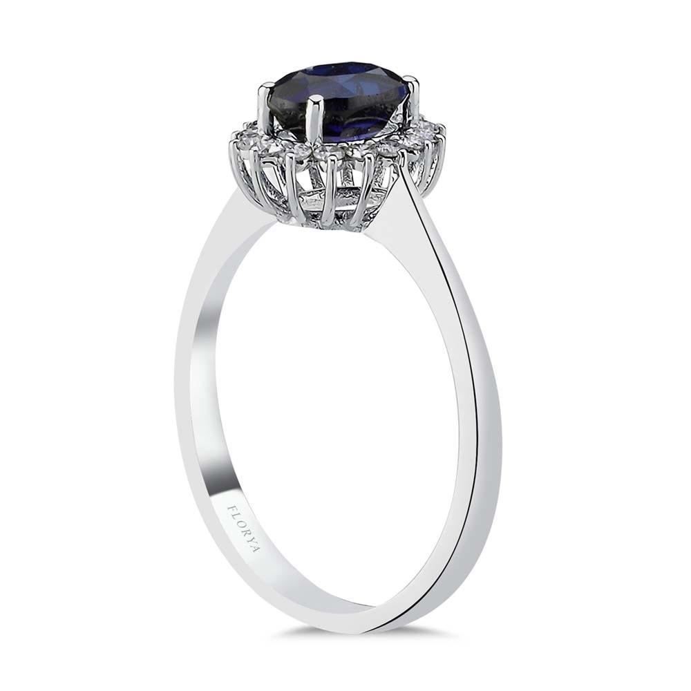Safir Yüzükler 1,30 Karat Laboratuvar Pırlanta Oval Royale Safir Yüzük