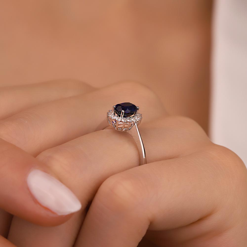 Safir Yüzükler 1,30 Karat Laboratuvar Pırlanta Oval Royale Safir Yüzük