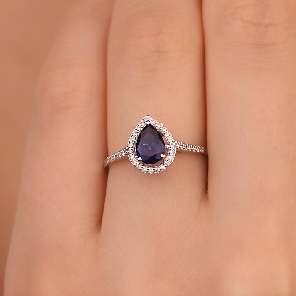 Safir Yüzükler 1,43 Karat Laboratuvar Pırlanta Damla Royale Safir Yüzük