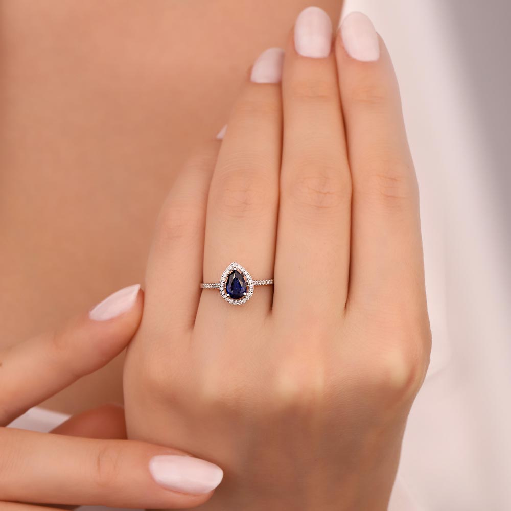 Safir Yüzükler 1,43 Karat Laboratuvar Pırlanta Damla Royale Safir Yüzük